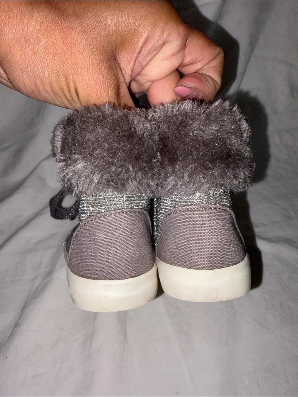 Cynthia Rowley Girls Gray Faux-Fur Lace-Up Boots